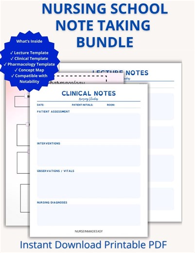 Nursing School Note Taking Bundle (instant Download) (printable PDF) - Etsy