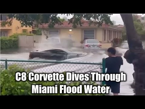 C8 Corvette Dives Through Miami Flood Water Without Any Issues
