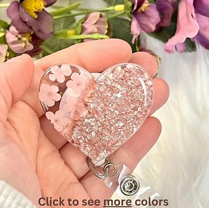Retractable Geode Resin Badge Reel, Pressed Flower Heart ID Name Holder, Faux Druzy Badge Pull, Medical Accessory, Gem Nurse or Teacher Gift - Etsy