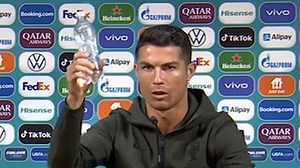 Ronaldo removes Coca Cola bottles from press table, says 'drink water' to camera