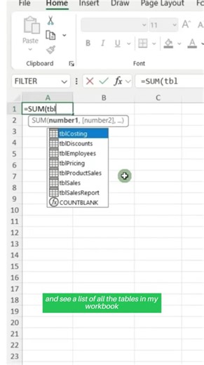 Naming excel tables