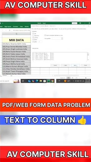 CONVERT PDF/WEB DATA WITHOUT OTHER SOFTWARE | TEXT TO COLUMNS IN EXCEL | #shorts #shortvideo