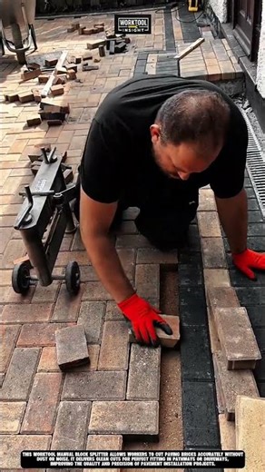 Cutting paving blocks using Worktool manual block splitter
