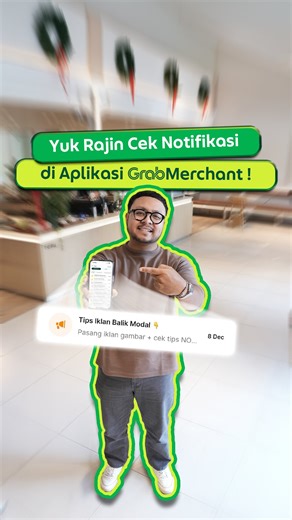 GrabMerchant on Instagram: "Nggak hanya fokus liat notifikasi orderan masuk, yuk fokus juga untuk cek notifikasi di aplikasi #GrabMerchant 🤩 Karena nggak hanya kasih info terkait aplikasi GrabMerchant, banyak juga info yang bisa bikin cuan meningkat ✨ #ChannelResmiGrabMerchant #GrabIndonesia"