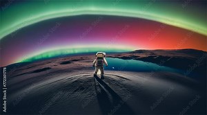 Futuristic astronauts explore alien landscapes and immerse yourself in the futuristic scene of astronauts exploring alien planets. Showcasing the awe-inspiring beauty and wonders of unknown space.