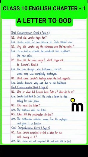 A Letter to God very short question answer | English class 10 | English chapter 1 question answer