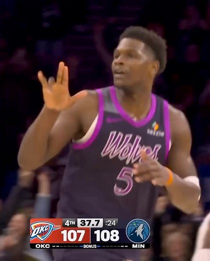 1M views · 17K reactions | Anthony Edwards got the go-ahead 3, game-winning block & the steal in the final minute of the game to hand OKC their 3rd loss of the season  (via NBA) | Basketball Forever | Facebook