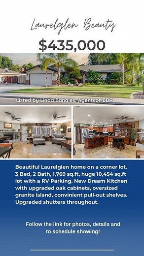 Laurelglen Beauty on Almost a Quarter of an Acre! 3 Bed, 2 Bath, 1769 sq.ft. RV Parking 2 Car Garage, Huge 10,454 sq.ft lot! Discover perfection in every detail of this beautiful residence, Built by Curt Carter, where meticulous design meets unmatched quality. Indulge your culinary desires in this NEW dream kitchen, complete with custom oak cabinets and convenient pull-out shelves for effortless organization, including stainless steel appliances, oversized island, granite countertop. This 1769 P