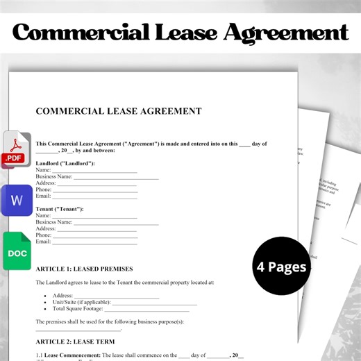Editable Commercial Lease Agreement | Editable PDF, Google Doc, Word | Legal & Secure - Etsy