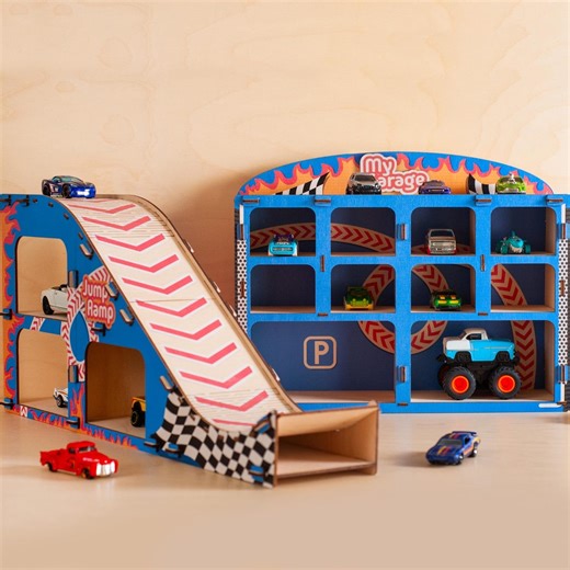 Jump Ramp for Toy Car, Toy Parking Garage Car Ramp, Birthday Gift for Boys, Wooden Toy Car Garage, Montessori Toy Car Storage, Son Gift Idea - Etsy