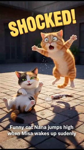 Funny cat Misa plays dead to prank Nana in the courtyard!