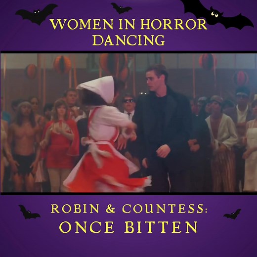 ONCE BITTEN (1985) Starring Lauren Hutton as Countess and Karen Kopins as Robin. In this scene Vampire Countess and Robin (the girlfriend of Mark, played by Jim Carrey) have a dance off at a Halloween party to fight for Mark. Song: