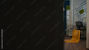 Interior of modern open plan office with no people, stylish room interior with table couch and chairs. Rest area in business center with small sofa, shot of empty room with modern furniture.