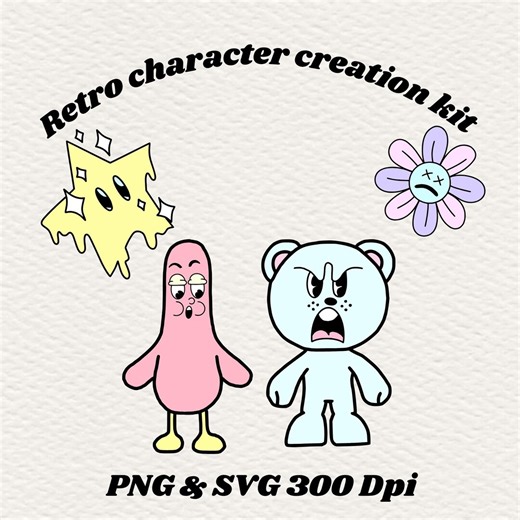 Retro Cartoon Character Creation Kit, Mascot Builder PNG SVG Bundle - Etsy