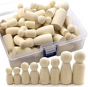 NODG 50 Unfinished Wooden Peg Dolls - Suitable for Children's DIY Crafts, Painting, Games, Home Decorations