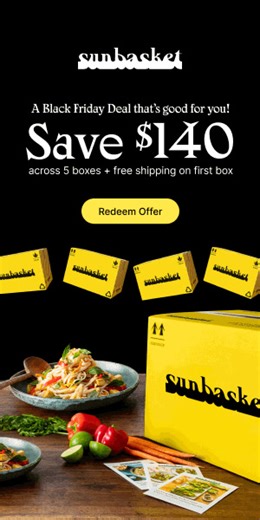 Stop stressing about what's for dinner. Sun Basket delivers chef-designed meal kits with healthy ingredients and organic produce right to your door. And right now? Save $140 across 5 boxes + free shipping. Easy meals, zero hassle, major savings. Black Friday deal: claim it before it's gone! | Sunbasket | Facebook