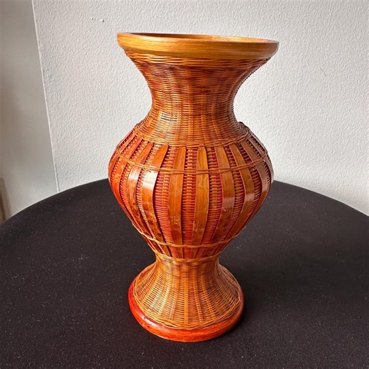 Vintage Chinese Woven Bamboo Vase Shanghai Handicrafts Basket Vase 8" - Etsy
