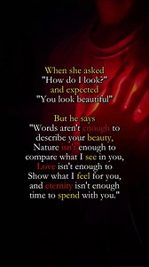 When she asked "How do I look?" and expected "You look beautiful" But he says "Words aren't enough to describe your beauty, Nature isn't enough to compare what I see in you, Love isn't enough to Show what I feel for you, and eternity isn't enough time to spend with you." — The Poetic Rizz . . . . Follow for more: @the_poetic_rizz . . . . Tags:- Poetic rizz #real #relatable #fy #poetry #love #quotes #writersofinstagram #poem #poet #writer #instagram #love | The Poetic Rizz