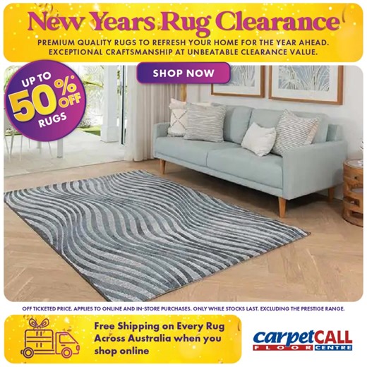 ✨ Boxing Day Clearance: Up to 50% OFF Rugs If you’ve been waiting to refresh your space, this Boxing Day is the moment. Our rugs are made with premium fibres and durable construction, designed to look great and last for years, now at clearance pricing. ✔ Free Delivery (online purchases only) ✔ 30-day easy returns ✔ Premium textures & durable craftsmanship ✔ Afterpay & ZipPay available online ✔ Trusted by thousands of Aussie homes ⏰ Limited-time Boxing Day clearance. Shop now. 🛒 | Carpet Call Fl