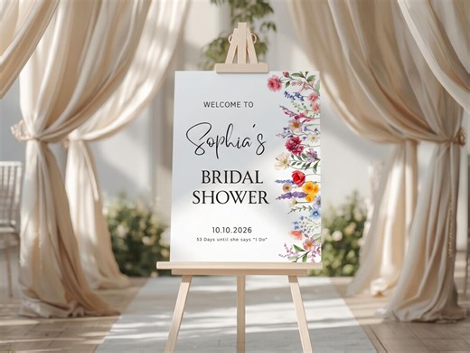 Floral Bridal Shower Welcome Sign, Blush Pink Wildflower Wedding Shower Signage Template - Etsy