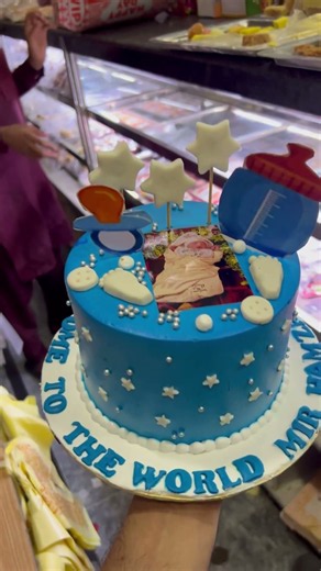 Beautiful Baby Welcome Theme Cake 💙 | Custom Fondant Cake Design | Hafiz Sweets and Bakers #shorts