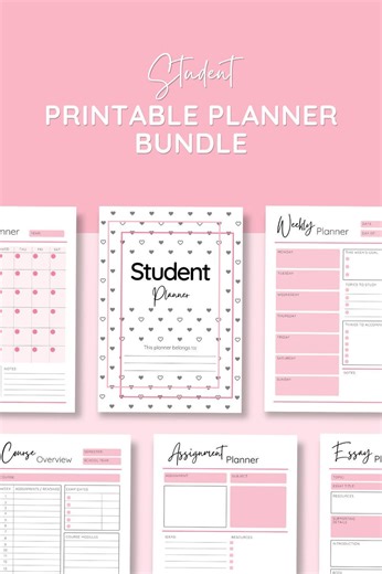 Pink Student Planner | 38-page Academic PDF | Heart Cover College (digital Download) - Etsy