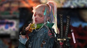 Oni Girl Cyberpunk Live Wallpaper - MoeWalls