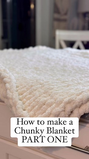 How to make a Homemade Chunky Blanket 🧶 -PART 1. I used 6 skeins of Bernat Blanket Big Yarn for this throw size blanket. FOLLOW for PART 2 where I show you how to finish your blanket. #homemade #chunkyblanket #chunkyyarn | Heather McCloskey