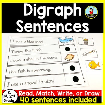 Digraph Decodable Sentence Strips - Match Sentences to Picture