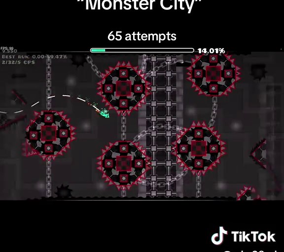 Easiest Demon in Geometry Dash - Monster City 100% in 65 Attempts