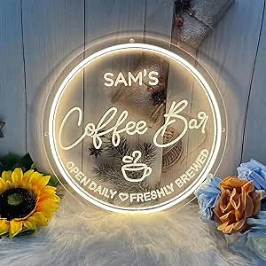 Custom Coffee Bar Neon Sign Dimmable LED Coffee Neon Light Personalized Cafe Shop Name Light Up Signs for Coffee Bar Cafe Home Bar Restaurant Business Neon Wall Signs Décor