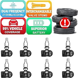 Autel TPMS Sensors MX Sensor 8pcs Tire Sensor Dual Frequency 315MHz&433MHz Universal Autel MX Sensor Metal Stem Programmable by TS508 TS408 TS508WF TS608 MS906TS ITS600 MS906PRO-TS