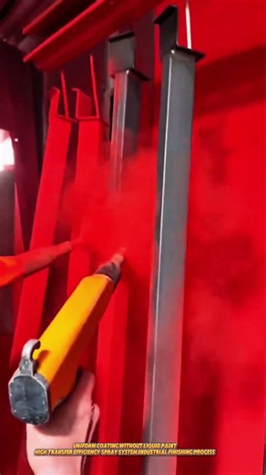 Electrostatic Powder Coating Machine Spraying Steel Frame with Charged Paint #manufacturing #metal