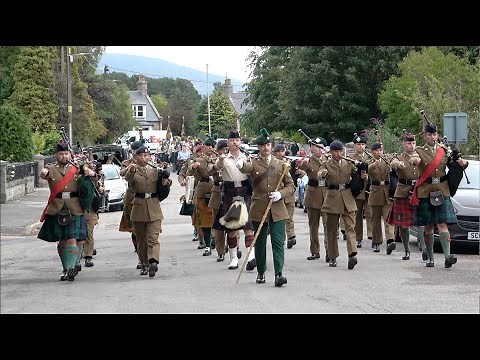 Balaklava Company 5 SCOTS Royal Regiment of Scotland march through Ballater to Victoria Barracks
