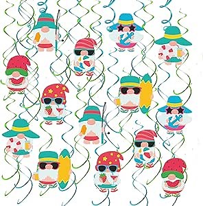 48pcs Summer Pool Party Decorations, Gnome Theme Hanging Swirls Hawaiian Tropical Luau Party Decorations Party Streamers for Summer Pool Beach Wedding Birthday Graduation Celebration Decor