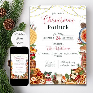 Christmas Potluck Invitation: Editable Food Theme Party (5x7" Canva Template) - Etsy