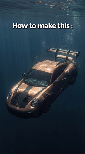 Underwater sinking car effect using AI (Nana Banana Pro Kling 2.5 Turbo) 🌊🚗 Here are the exact prompts I used 👇 1️⃣ Close-up wheel shot (Nana Banana Pro): Ultra-realistic underwater photo of a bronze and black Porsche 911 GT3 RS (992). Extreme close-up of the front wheel and fender, slightly tilted, as if the car is diving underwater. The Porsche wheel rim and tire are sharp and detailed, wet metal and rubber with realistic reflections. Surround the wheel with floating dust and sand particles