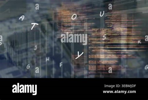 Animation of letters, lens flare and programming language moving over data room. Digital composite, multiple exposure, alphabets, illuminated, coding, machine learning, technology network server Stock Video Footage - Alamy