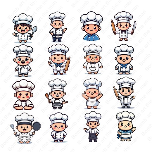 Cute Chef Png Bundle, Chibi Kitchen Chef Clipart, 16 Pcs, Transparent Background, Instant Download - Etsy