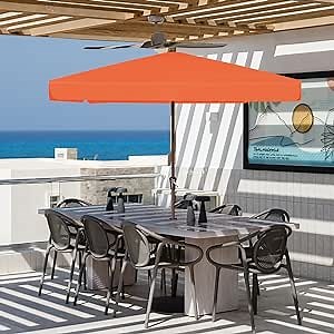 JEAREY 8 FT x 10 FT Rectangular Patio Umbrellas Outdoor Large Market Umbrella With Crank Lift System 8 Sturdy Ribs UV Protection Waterproof Sunproof Orange