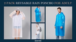 Rain Ponchos Waterproof 2 Pack, Raincoats EVA Rain Coats with Hood for Women Men Adult Travel Hiking Theme Park Camping