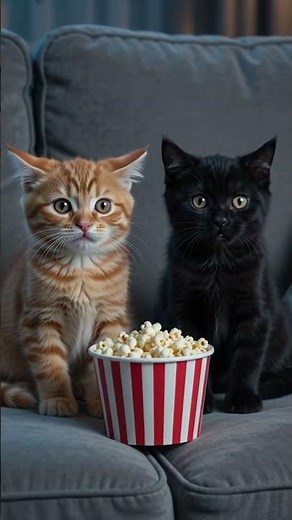 Cute Kittens Watching a Horror Movie 👻🍿 | Funniest AI Cat Animation #Shorts