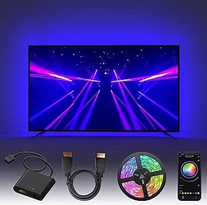 TV LED Backlight Syncs with The Screen, TV Lights Change Along with The TV, Follows The Audio Rhythm, Controllable Via App, Supports HD 4K30,16.4ft for 32-80 Inch Indoor TV
