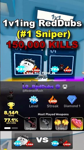 1v1ing RedDubs (150,000 SNIPER KILLS) #robloxrivals #roblox #robloxpvp #gaming