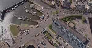 Le Havre France Aerial v14 Vertical cityscape flying over Quai de L��le 8/18