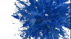 Splash blue colored paint. Bang fluid - Explosion of liquid in Slow motion. Alpha channel mask included Full HD 3d render version 6