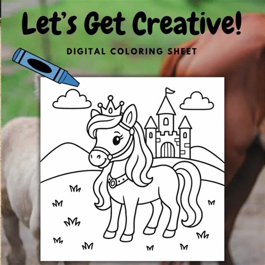 Princess Pony Coloring Page Printable, Cute Pony With Castle Coloring Sheet for Kids, Fantasy Horse Coloring Page, Digital Download - Etsy