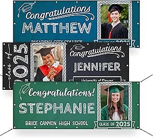 2026 Graduation Banner Personalized - Upload Your Own Photo, Name, Chalkboard Style, School Color Options, 4 Optional Designs, Message Text, Class of 2026 Grad Banner
