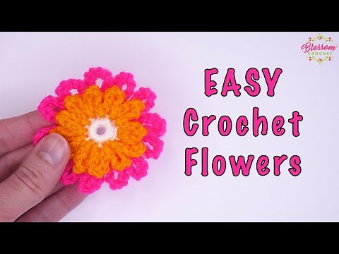 How To Crochet Two Colour Flowers - For Beginners! EASY scrap yarn project!