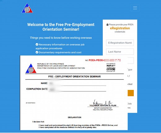 How to Register Pre-Employment Orientation Seminar (PEOS) Certificate Online - The Pinoy OFW